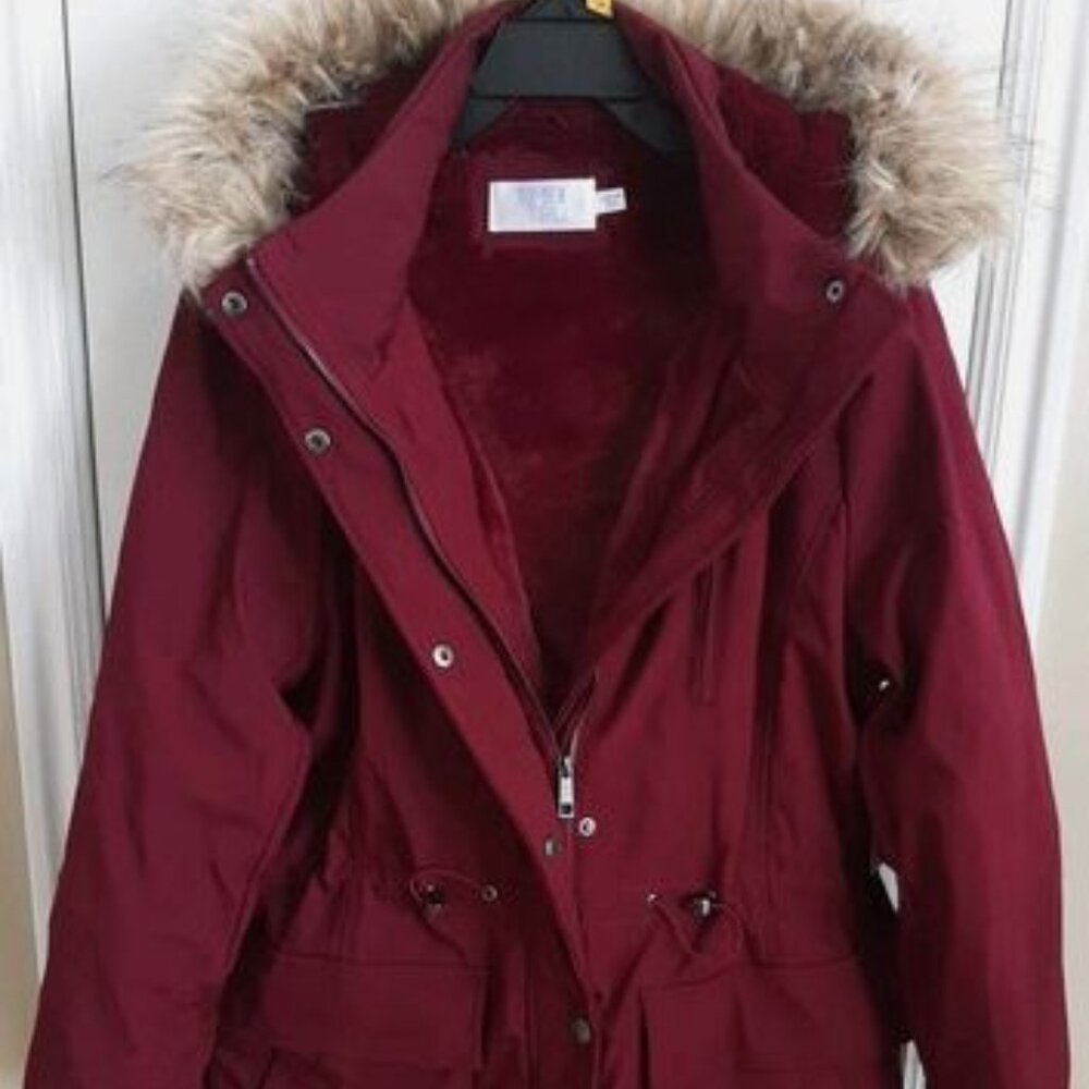 Time & TRU Women  Heavyweight Anorak Coat w/Hood Faux Fur Removable Trim